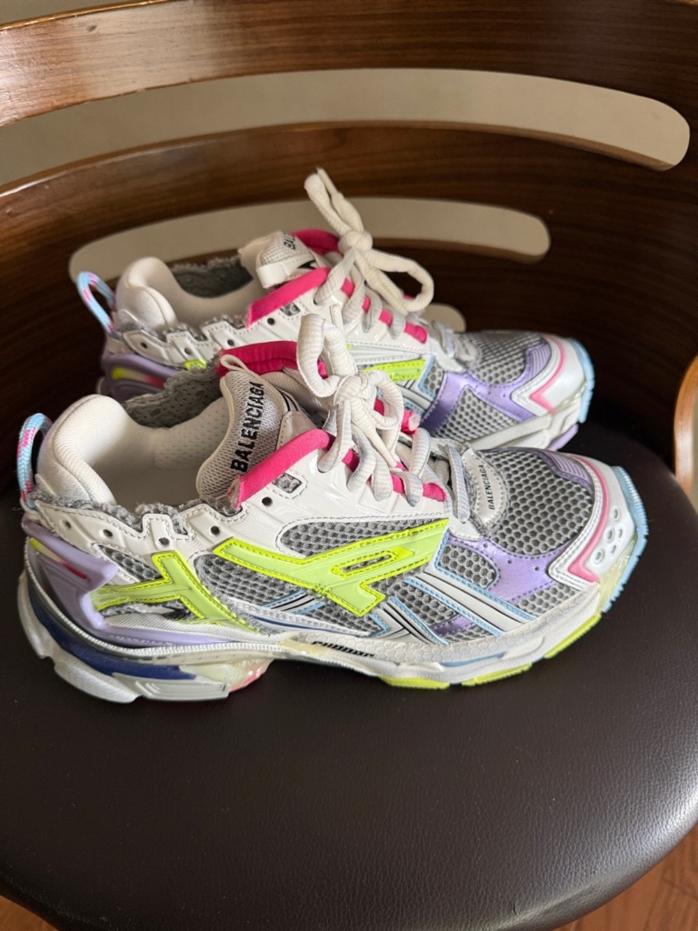 Balenciaga Women White Sneakers with Neon Yellow, Pink & Lavender Accents